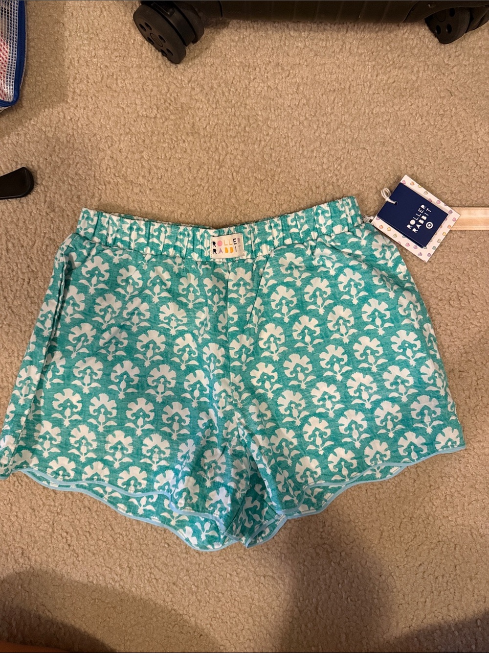 Roller Rabbit Turquoise and White Patterned Athletic Shorts